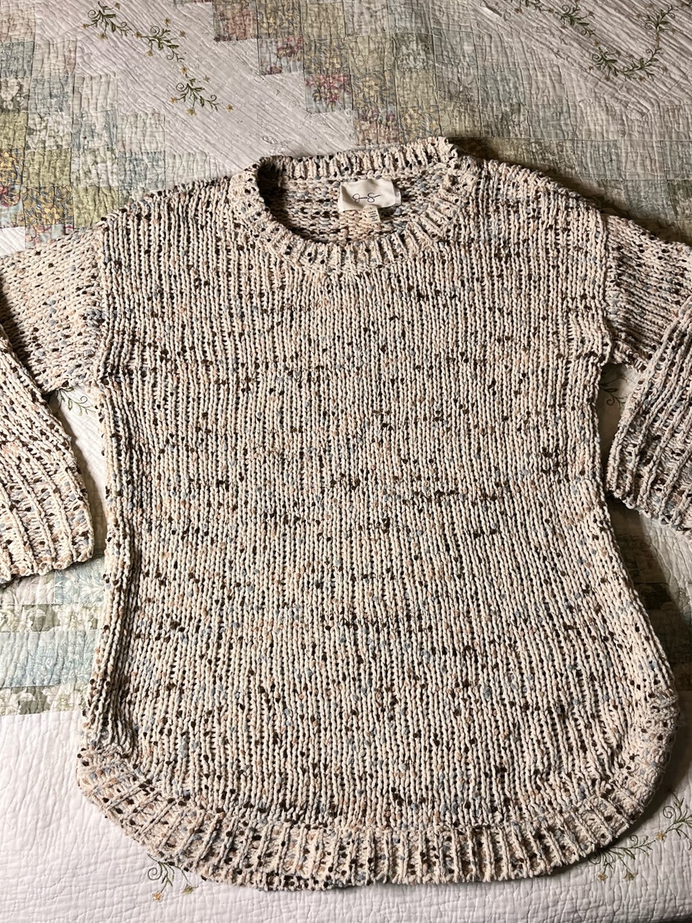 Jessica Simpson Cream Speckled Knit Sweater for Women-Large
